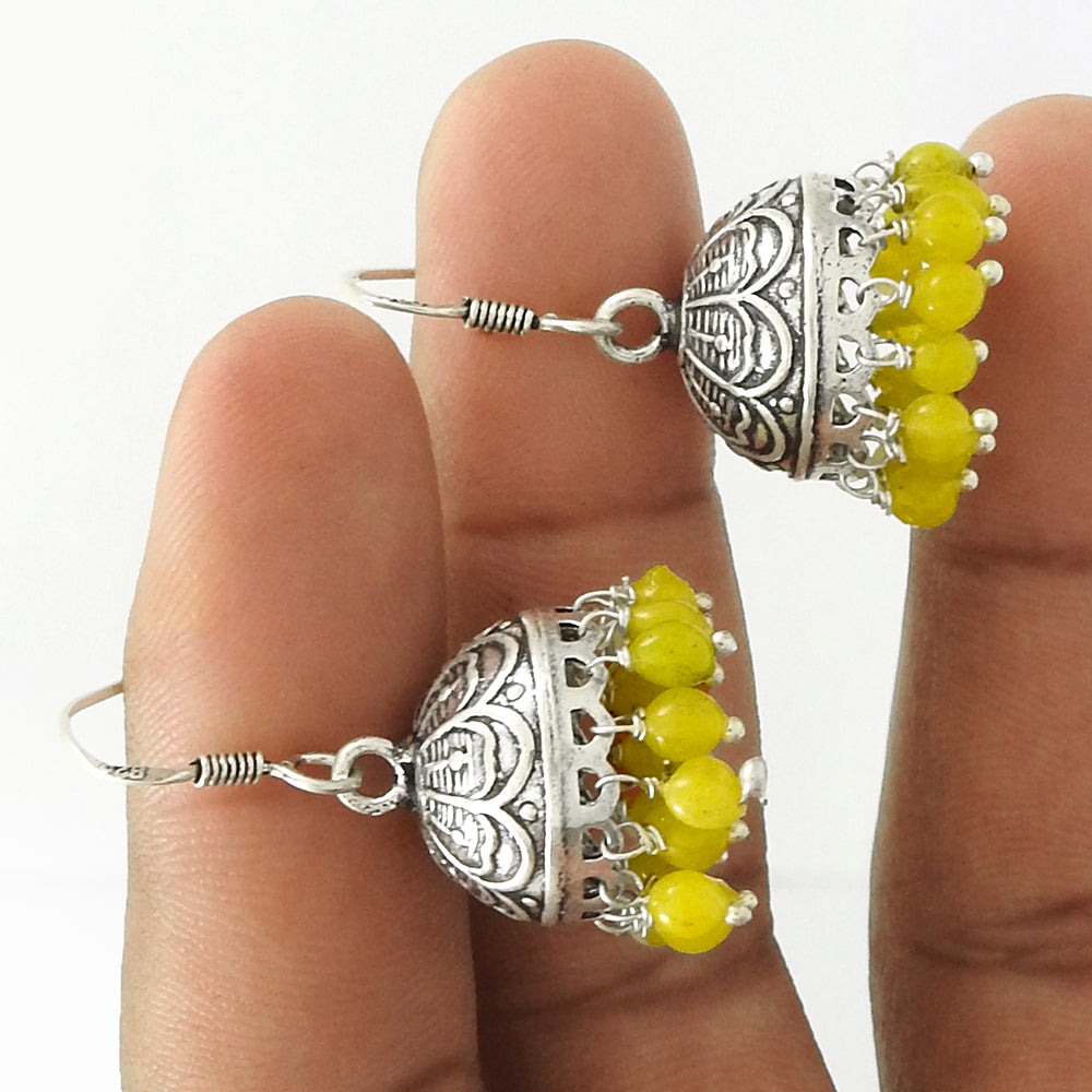Natural Yellow Onyx Gemstone Drop Dangle Jhumki Earrings 925 Sterling Silver Jewelry B8