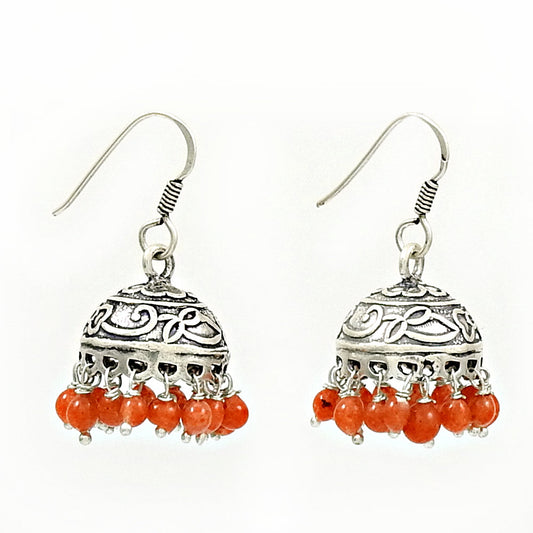 Natural Carnelian Gemstone Jhumki Earrings 925 Silver Wholesale Jewelry B9