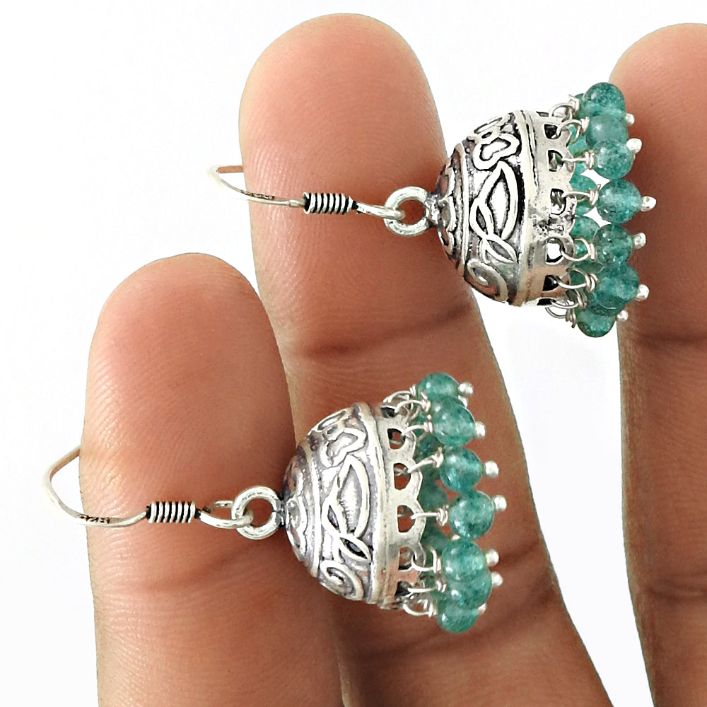 Natural Topaz Gemstone Drop Dangle Jhumki Earrings 925 Silver For Girls B90