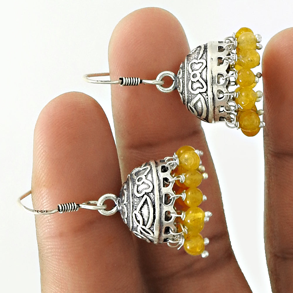 Gift For Her 925 Silver Natural Citrine Gemstone Drop Dangle Jhumki Earrings