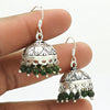 Indian Jhumki 925 Sterling Silver Natural Green Jade Earrings