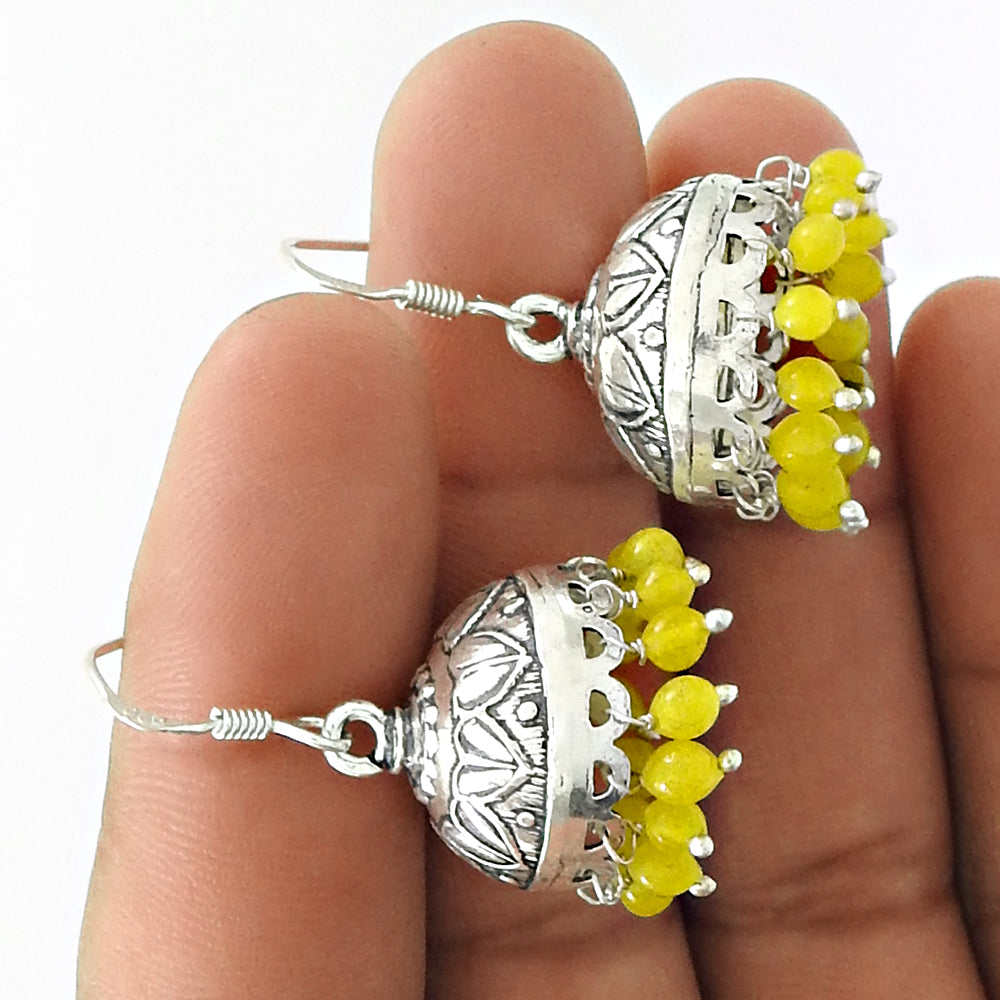 Woman Gift 925 Sterling Silver Natural Yellow Onyx Drop Dangle Jhumki Earrings N4