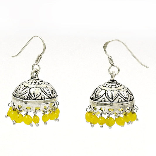 Woman Gift 925 Sterling Silver Natural Yellow Onyx Drop Dangle Jhumki Earrings N4