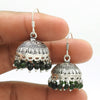 Solid 925 Silver Natural Green Jade Earrings Indian Jhumki