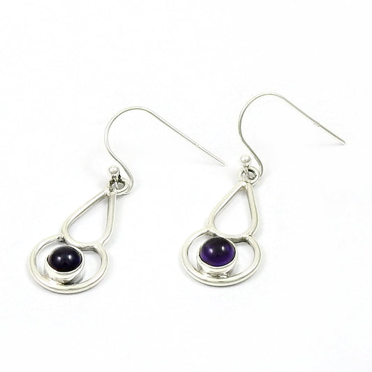 Sterling Silver Round Natural Amethyst Dangle Boho Wedding Handcrafted Earrings