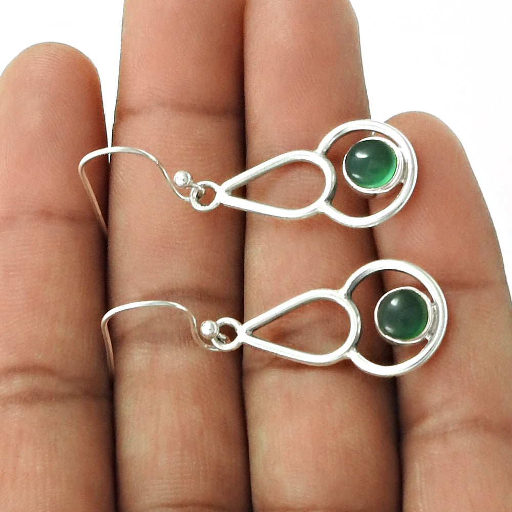 Natural Green Onyx Drop Dangle Vintage Earrings 925 Silver For Women J55