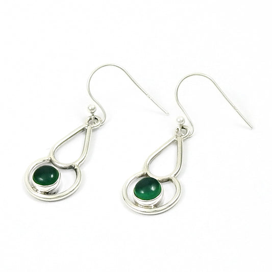 Natural Green Onyx Drop Dangle Vintage Earrings 925 Silver For Women J55