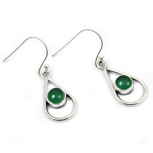 Woman Gift Natural Green Onyx Drop Dangle Vintage Earrings 925 Silver Y4