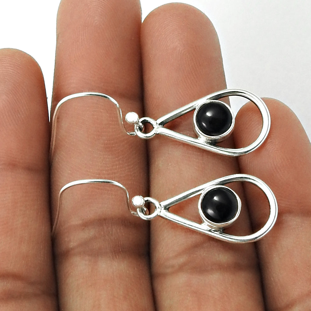 Natural Black Onyx 925 Solid Silver Dangle Vintage Daughter Hook Sisters Gift Earrings