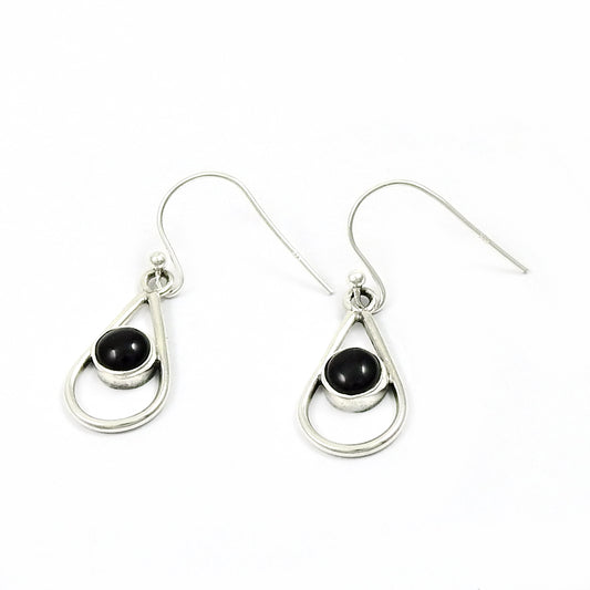 Natural Black Onyx 925 Solid Silver Dangle Vintage Daughter Hook Sisters Gift Earrings