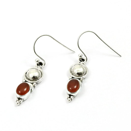 Carnelian Gemstone Bezel Dangle Hook Sister Vintage Earrings 925 Solid Silver