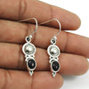 Oval Natural Black Onyx 925 Solid Silver Bezel Hook Dangle Drop Tribal August Earrings