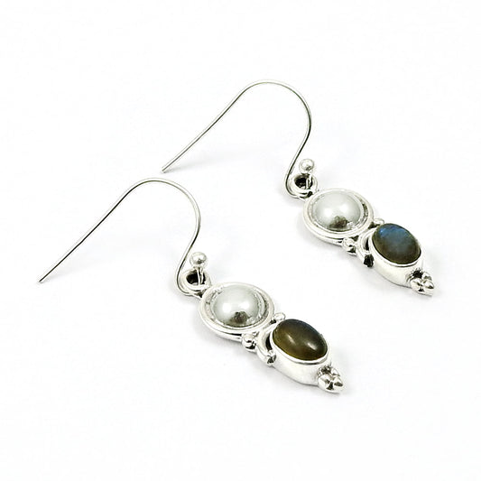 Woman Gift 925 Silver Natural Labradorite Drop Dangle Ethnic Earrings E10