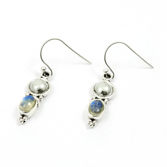 Natural Rainbow Moonstone Drop Dangle Bohemian Earrings 925 Silver For Girls E5