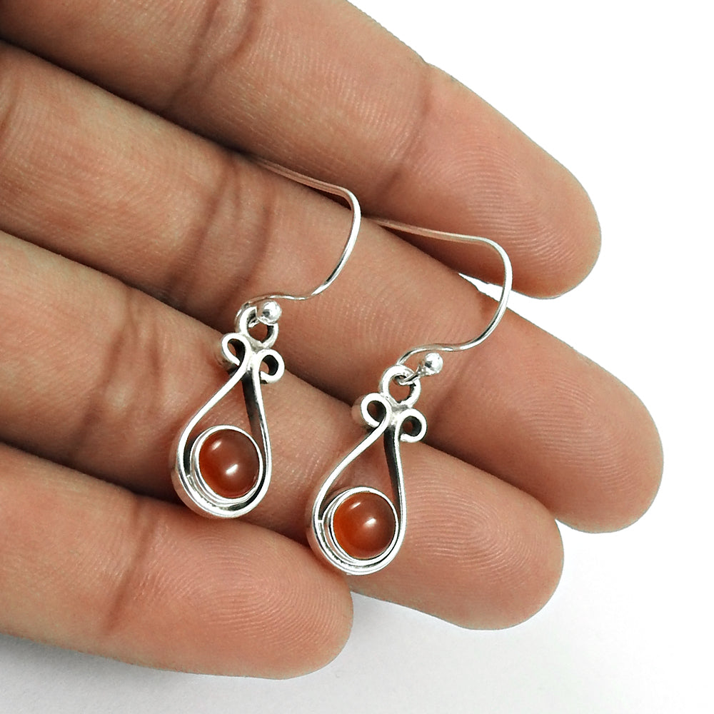 Natural Carnelian Gemstone Drop Dangle Boho Earrings 925 Sterling Silver F5