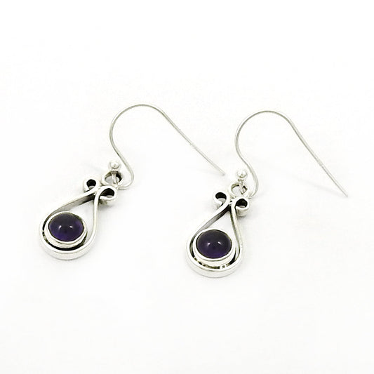 Woman Gift Natural Amethyst Drop Dangle Boho Earrings 925 Silver J5