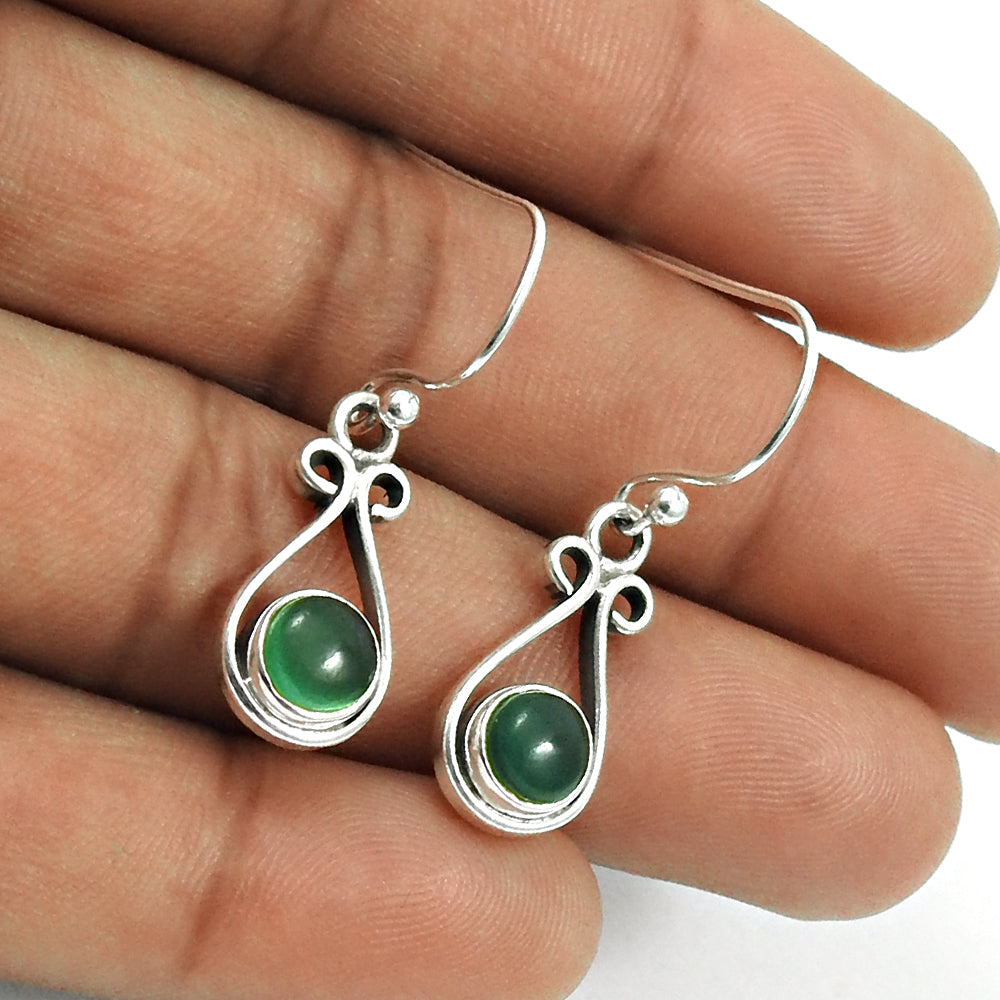 Woman Gift 925 Silver Natural Green Onyx Drop Dangle Tribal Earrings K5