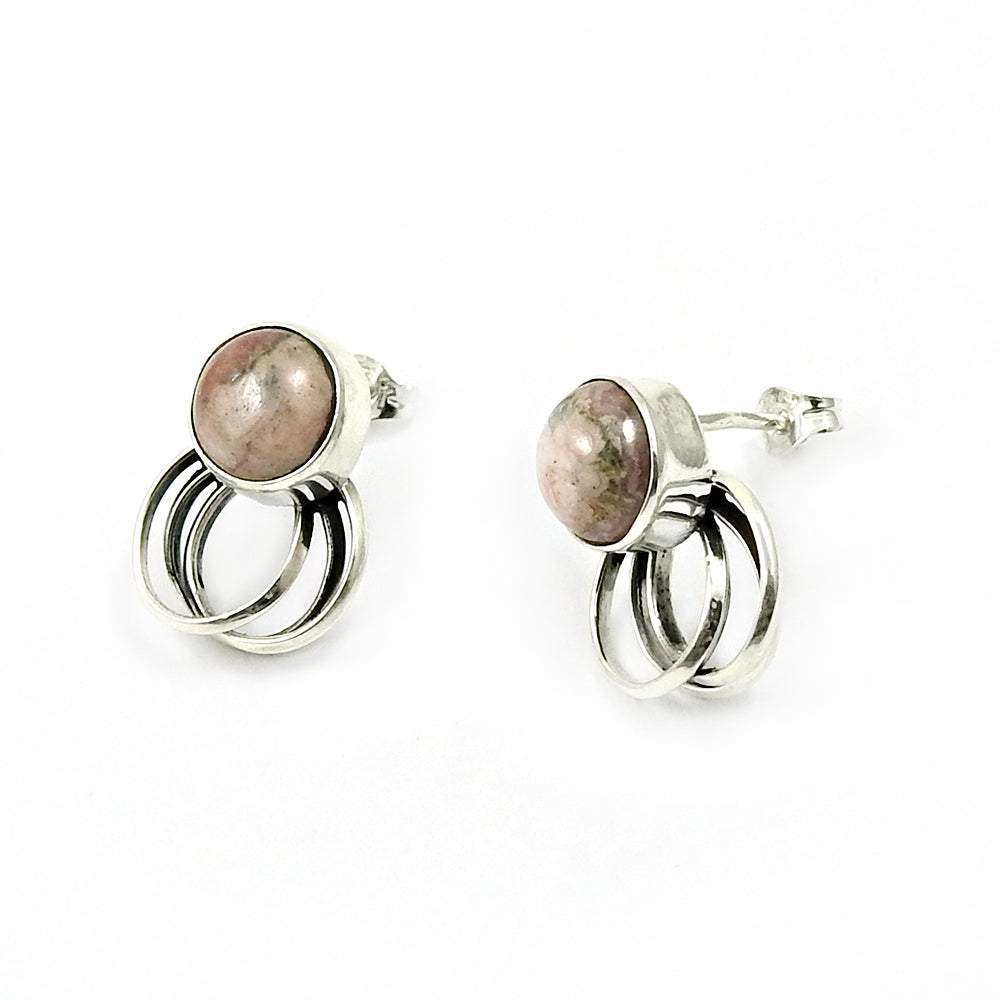 Natural Pink Rhodochrosite Gemstone 925 Silver Stud Earrings Gift For Woman F35