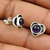 925 Silver Natural Amethyst Gemstone Heart Stud Earrings Woman Gift Jewelry A6