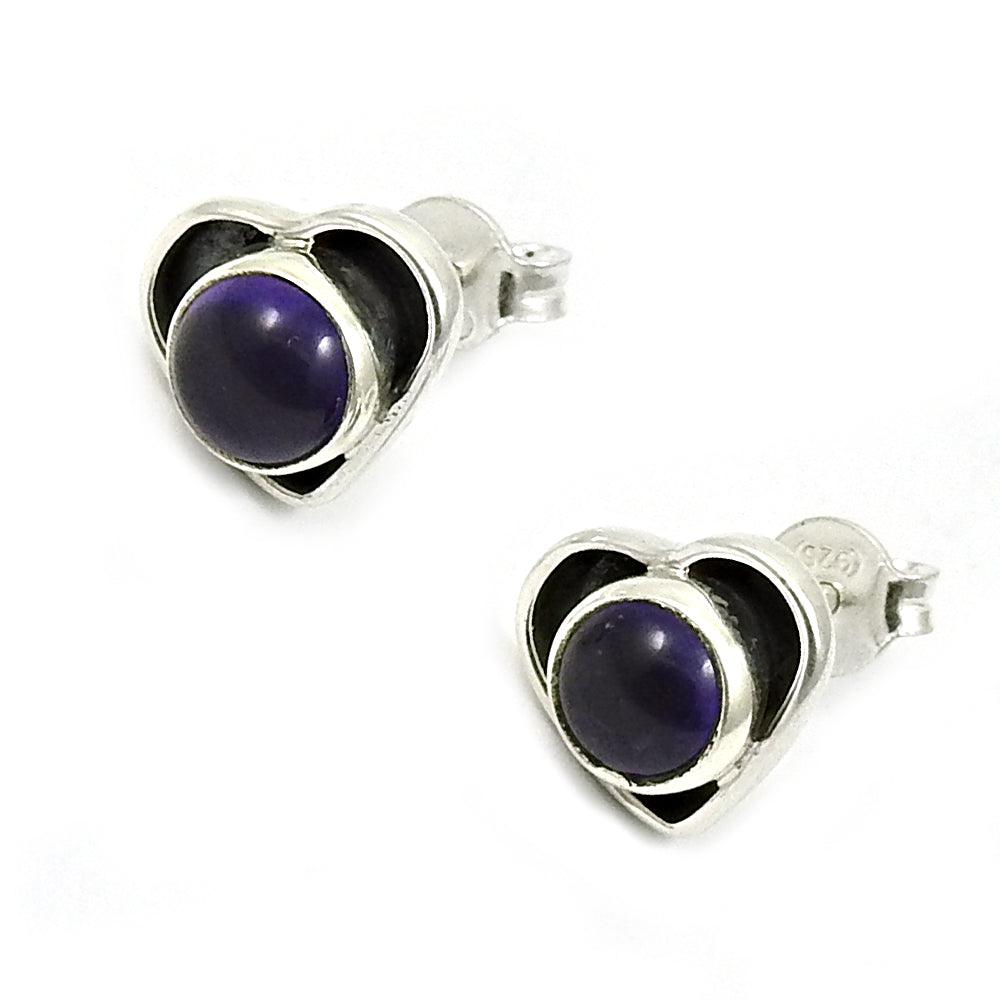 925 Silver Natural Amethyst Gemstone Heart Stud Earrings Woman Gift Jewelry A6