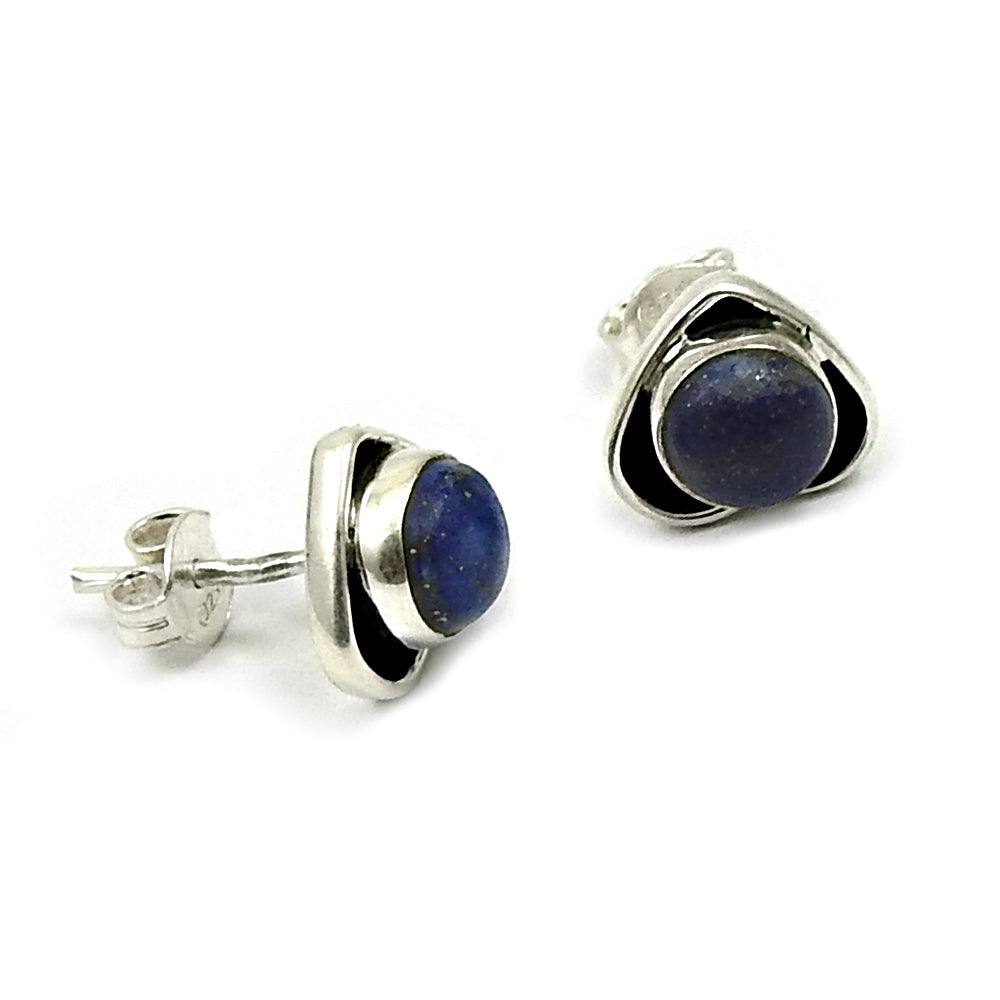 Woman Gift Natural Lapis Lazuli Stud Heart Earrings 925 Sterling Silver O2