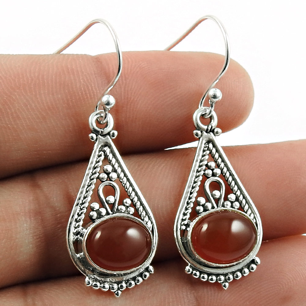 Natural Carnelian Gemstone 925 Silver Drop Dangle Boho Earrings For Girls F11