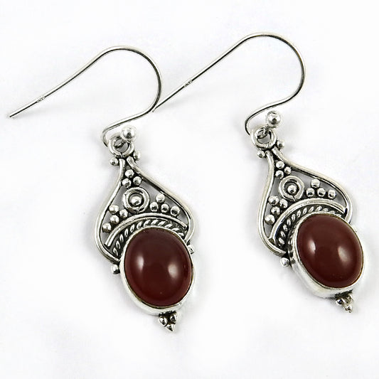 Carnelian Stone 925 Solid Silver Anniversary Hook Dangle Drop Ethnic Earrings
