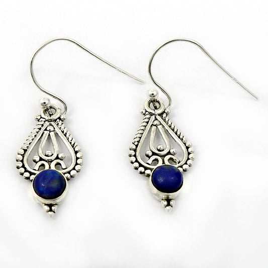 Natural Lapis Lazuli 925 Silver Drop Dangle Artisan Earrings For Women G6