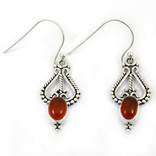 Natural Carnelian Gemstone Drop Dangle Artisan Earrings 925 Silver For Girls J6