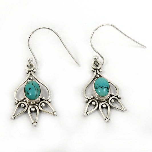 925 Solid Silver Oval Turquoise Gemstone Engagement Ethnic Dangle Drop Earrings