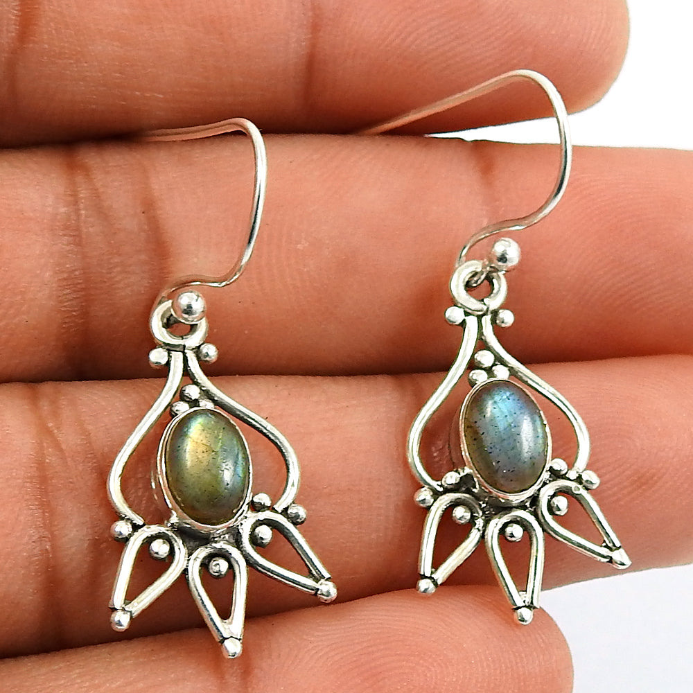 Natural Labradorite Gemstone 925 Silver Drop Dangle Ethnic Earrings For Women P6