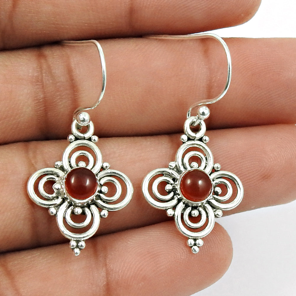 Woman Gift Natural Carnelian Gemstone 925 Sterling Silver Earrings P60