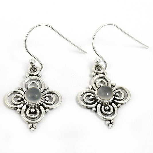 Natural Chalcedony Gemstone Drop Dangle Tribal Earrings 925 Sterling Silver B13