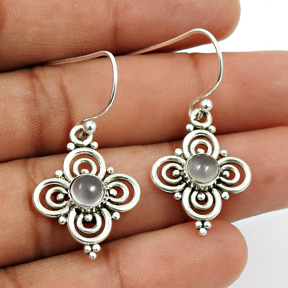 Natural Chalcedony Gemstone Drop Dangle Tribal Earrings 925 Sterling Silver B13
