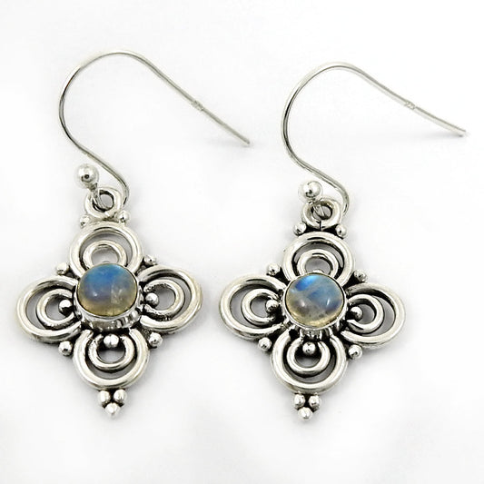 Natural Rainbow Moonstone 925 Silver Drop Dangle Tribal Earrings For Women V6