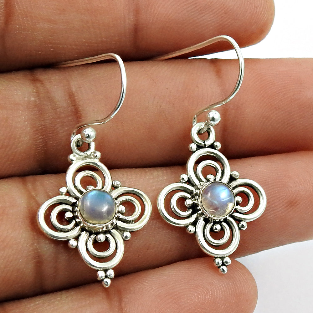 Natural Rainbow Moonstone 925 Silver Drop Dangle Tribal Earrings For Women V6