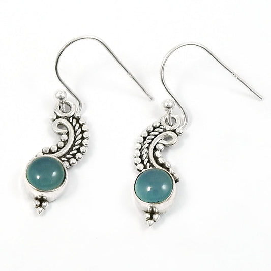Woman Gift Natural Chalcedony Drop Dangle Vintage Earrings 925 Silver H53