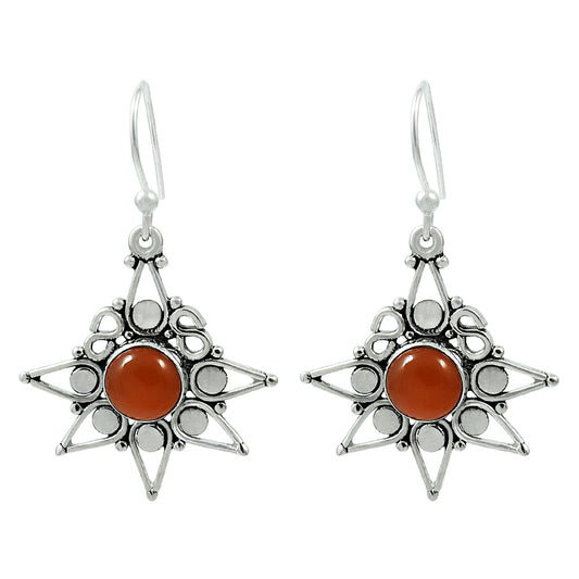 Natural Carnelian Gemstone Drop Dangle Vintage Earrings 925 Silver For Girls R7