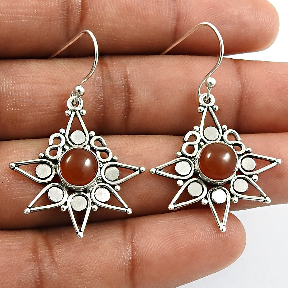 Natural Carnelian Gemstone Drop Dangle Vintage Earrings 925 Silver For Girls R7