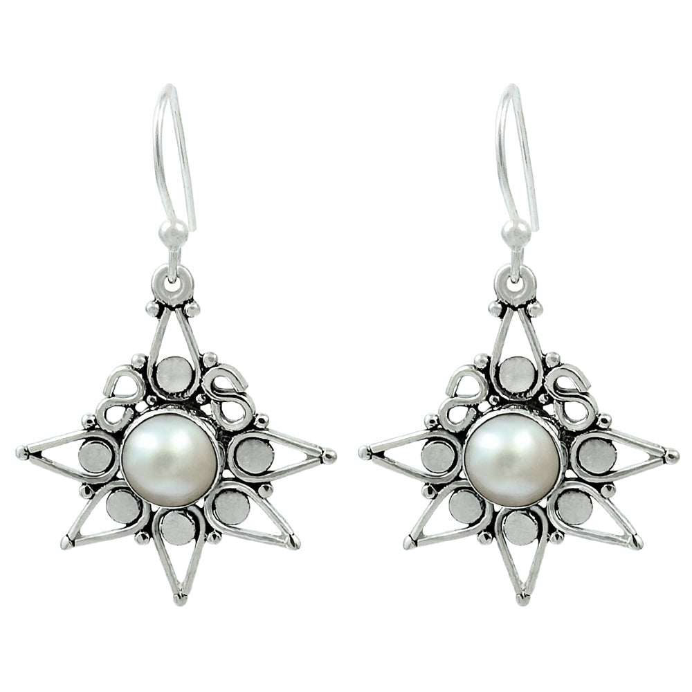 Natural Pearl Drop/Dangle Tribal Earrings 925 Silver For Women T7