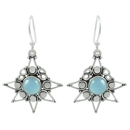 Gift For Her Natural Blue Chalcedony Gemstone Earrings 925 Silver Jewelry