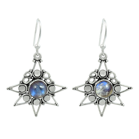 Solid 925 Silver Natural Rainbow Moonstone Charming Earrings Gift For Girls A8
