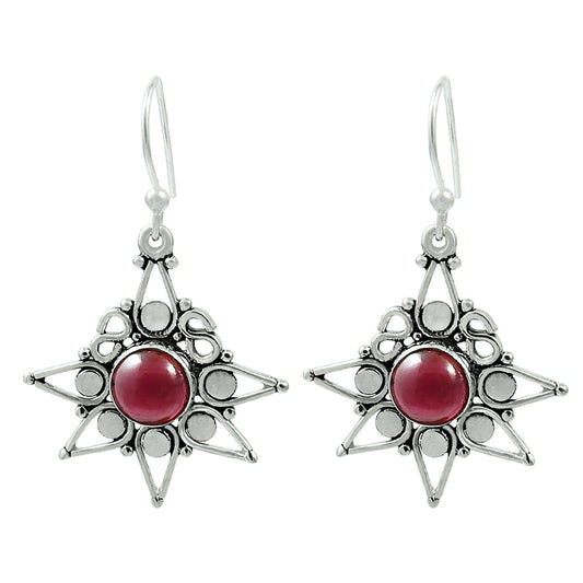 Natural Garnet Gemstone Drop Dangle Bohemian Red Earrings 925 Sterling Silver D8