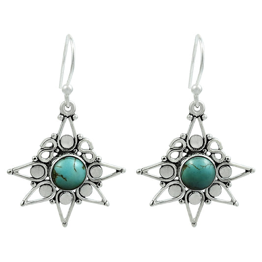 Natural Turquoise Gemstone Drop Dangle Vintage Earrings 925 Silver For Girls E8