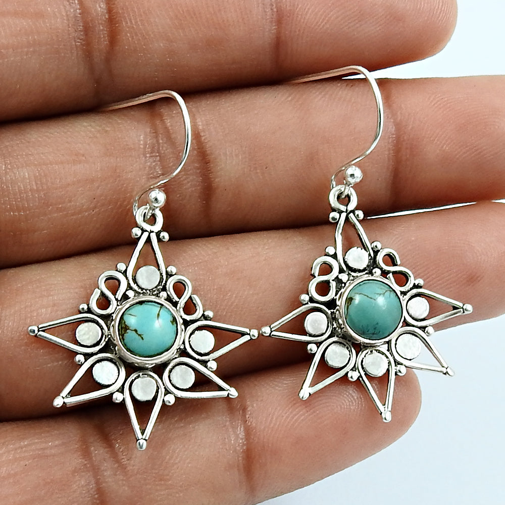 Natural Turquoise Gemstone Drop Dangle Vintage Earrings 925 Silver For Girls E8