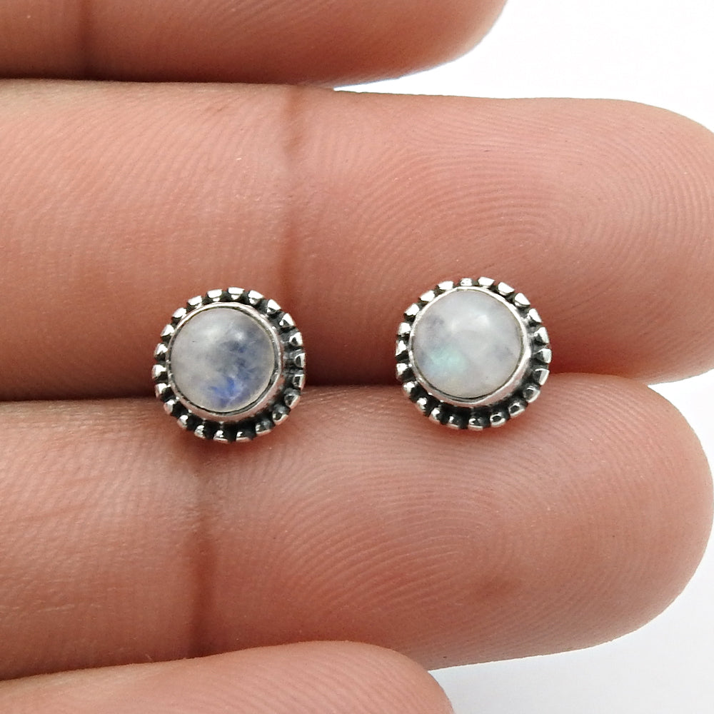 Woman Gift 925 Silver Natural Rainbow Moonstone Gemstone Stud Earrings W1