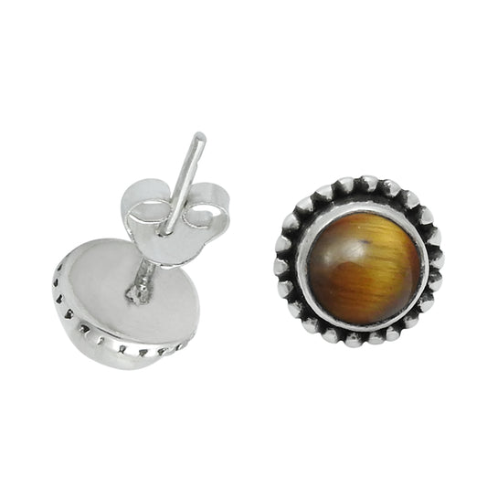 Sisters Day Sale 925 Solid Silver Tiger Eye Gemstone Boho Stud Mother Earrings