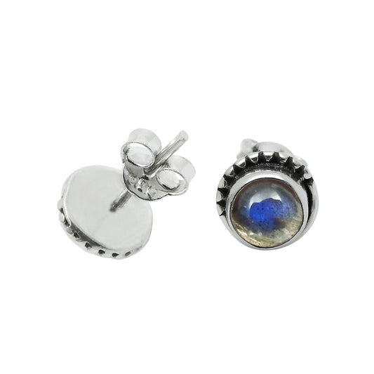 Round Natural Labradorite 925 Silver Sister Stud Anniversary Birthday Earrings