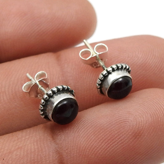 Gift For Her Stud Earrings Natural Garnet Stone 925 Sterling Silver Jewelry J8