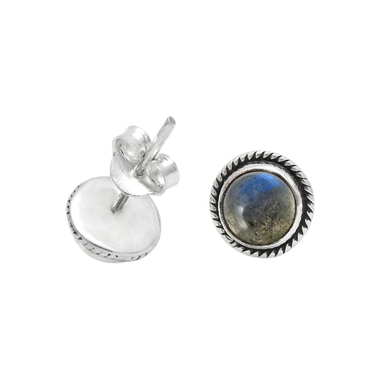 Third Eye Chakra Labradorite Gemstone 925 Solid Silver Bezel Stud Wife Earrings